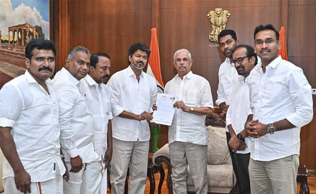 Vijay calls on TN Governor, stakes claim to form govt